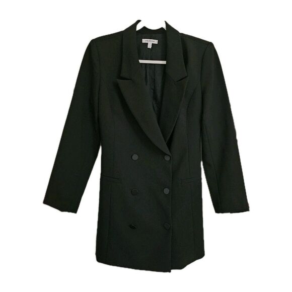 Good American Luxe Suiting Exec Blazer Dress 2 Black Tailored Mini Lined Stretch - Picture 1 of 10